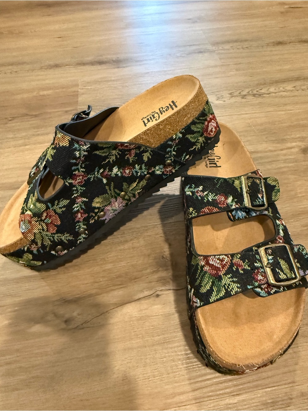 Corkys Black Floral Double-Buckle Platform Sandals